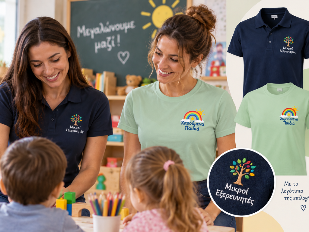 Polo και T-shirt προσωπικού παιδικού σταθμού με λογότυπο